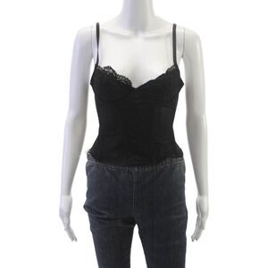 Ten Womens Corset Top Black Nylon V Neck Sleeveless Hook Eye Size S